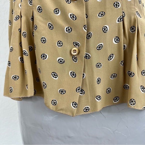 Prada Silk Circular Pattern Button Down Tan Short Sleeve Blouse Top - Picture 5 of 13